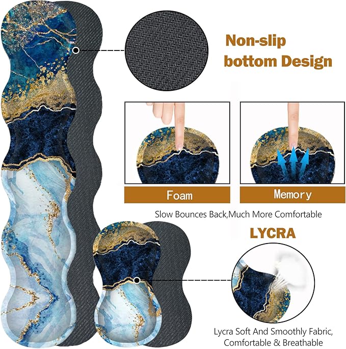 Upgraded Extended Gaming Mouse Pad, Keyboard Wrist Rest Pad, Wrist Support Mousepad Set, Artso Large Stable Rubber Base Stitched Edges, Multifunctional Desk Pad (35 x15.5 in), Blue Marble
