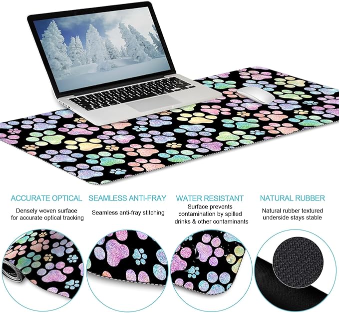 LIMKRIAN Dog Paw Mouse Pad Set XXL Large Desk Mat Pad, Cute Ergonomic Mouse Pad with Wrist Support Wrist Rest for Computer Keyboard, Cup Coaster Cute Cat Paw Office Supplies Desk Decor Accessories