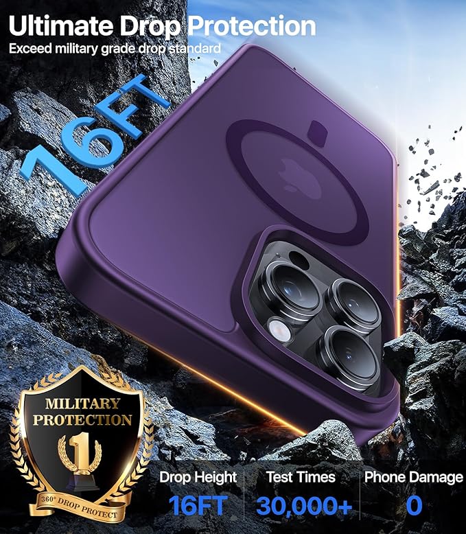 Magnetic for iPhone 12/iPhone 12 Pro Case,[Compatible with MagSafe][Military-Grade Drop Protection][Anti-Yellow] Shockproof Translucent Matte Cover for iPhone 12/12 Pro Phone Case,Deep Purple