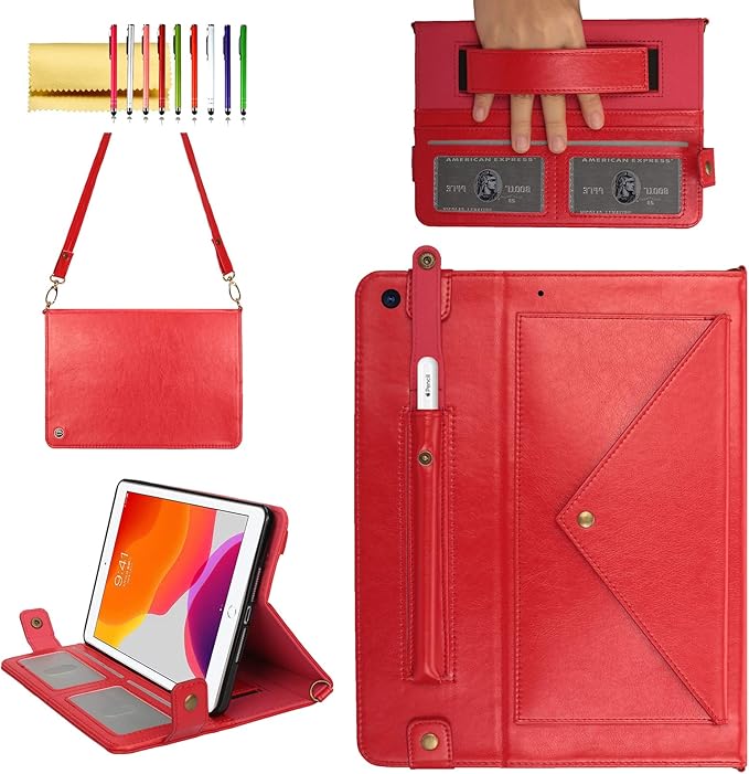 Handbag Case for iPad Mini 7.9" Series, iPad Mini 4/Mini 5 Case, Techcircle Lightweight Folio Stand Crossbody Wallet Case with Pencil Holder, Hand Strap & Shoulder Strap Soft Protective Cover, Red