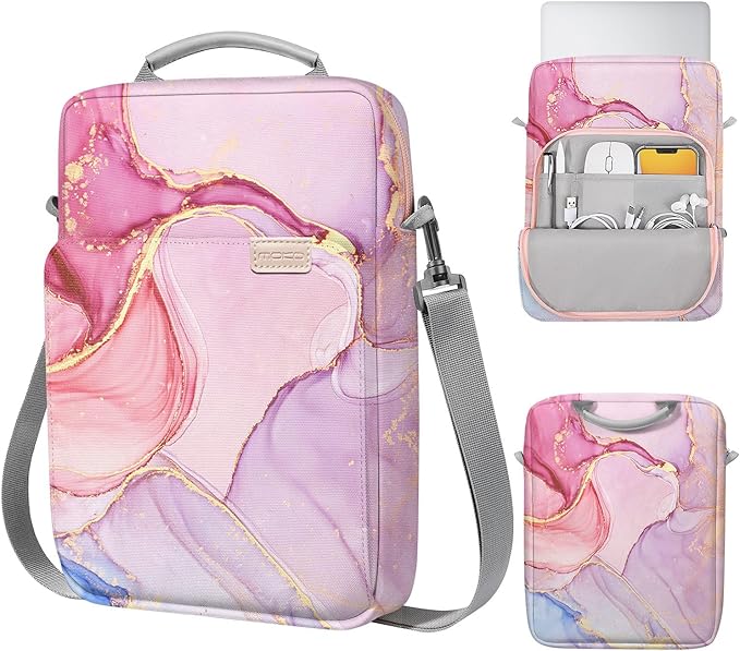 MoKo 13.3-14 Inch Laptop Sleeve Bag Fits Mac Neo 13-inch A18 Pro, Mac Pro 13.3" M2 2022/M5/M5 Pro/M5 Max 14.2" 2026, Mac Air 13.6" M5 2026, Handle Carrying Case with Shoulder Strap, Cloudy Pink