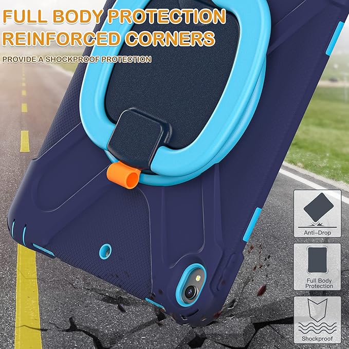 BRAECN Case for iPad Air 3rd Gen 10.5 Inch 2019, w/Pencil Holder, Carrying Shoulder Strap, Handle Grip, Kickstand, Heavy Duty Drop-Proof Protective Silicone Case for iPad Pro 10.5’’ 2017-Navy Blue