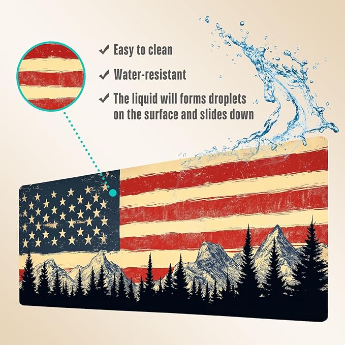Extended Gaming Mouse Pad, Large Mouse Mat 3 mm Nature Rubber Base Mousepad with Stitched Edges, Non-Slip Desk Mat for Office Home Great Gift 31.5x11.8 Inch (USA Flag 3)