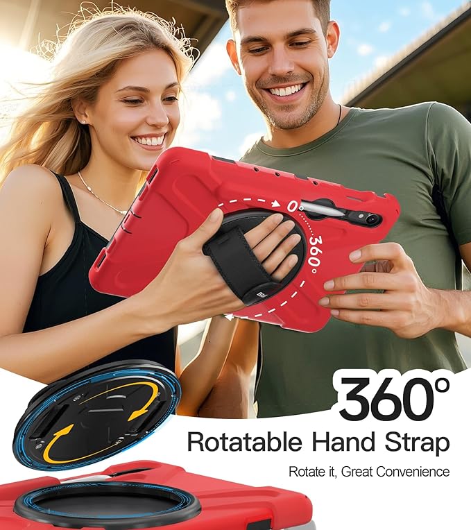 BRAECN Case for Samsung Galaxy Tab S10 Lite/S10 FE/S9 FE 5G 10.9"& S9/S8/S7 11",Heavy Duty Shockproof Silicone Cover with 360 Rotating Stand &Hand Strap, Kickstand, Shoulder Strap, S Pen Holder