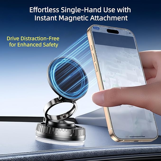 Magnetic Car Phone Mount for MagSafe: 360° Rotatable Adjustable Holder with Suction Cup, Universal Fit for Dashboards/Windshields/Glass, Compatible with iPhone 17/16/15 Series & Android