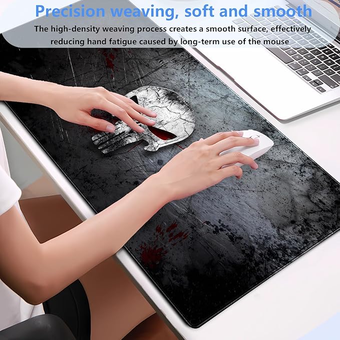 Desk Pad Mat, Extended XL Large Gaming Mousepad with Stitched Edges, Non-Slip Computer Mat Pad for Desk, Keyboard and Mouse mat 31.5 x 15.7 in (Cool Skull)