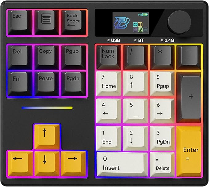 BOYI TD31Pro Mechanical Numpad,Mini Keyboard with Screen&Knob,Bluetooth5.0/2.4G/Type-C Wireless Numeric Keypad,Gasket HotSwap RGB Number Pad,PBT Keycaps Rechargeable Number keypad for PC(Black-Grey)