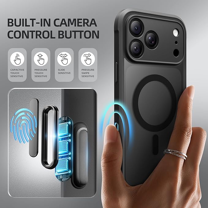 BERFY for iPhone 17 Pro Max Case, Compatible with MagSafe, Built-in Privacy Screen Protector, Camera Protection, Shockproof Full Body Phone Case 6.9", Translucent Black