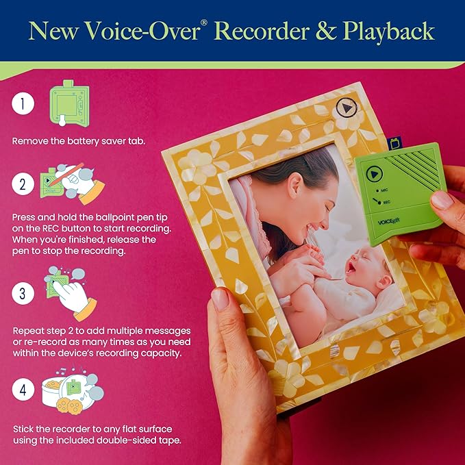 Voicegift Voice-Over® Mini Voice Recorder for Picture Frame, Mini Voice Recorder with Playback Audio & Digital Recorder for Picture Frame - Customizable Sound Gifting & Crafting
