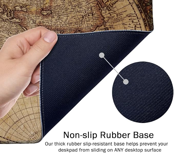 SSOIU Extended Gaming Mouse Pad XXL ArtSo Large Keyboard Mat Long Mousepad Desk Decor Writing Pad Non Slip Rubber Base Stitched Edges for Work, Game, Office, Home, 35.5" x 15.7", Vintage World Map