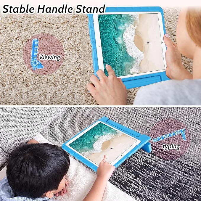 Dteck Kids Case for iPad 10.2 - Shockproof Rugged EVA Handle Stand Child Proof Case for iPad 9/8/7 Generation, Blue