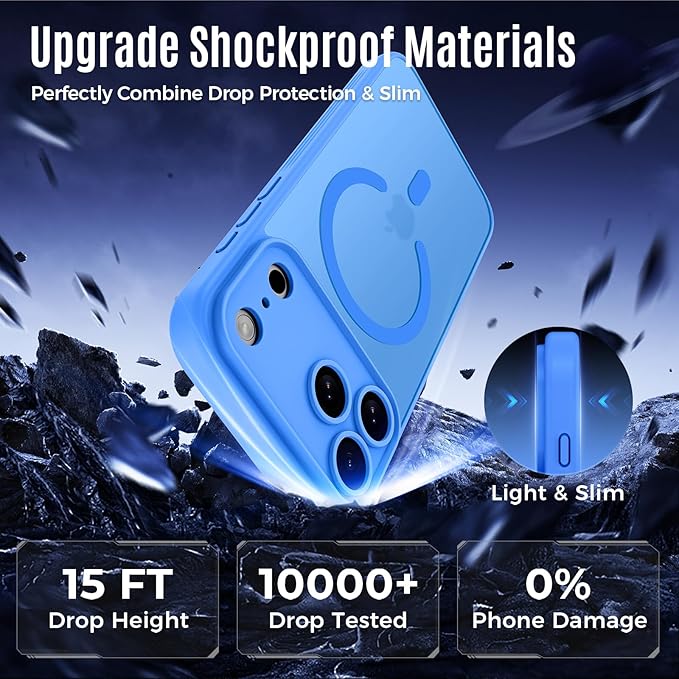 Symcele Designed for iPhone 17 Pro Case, Compatible with MagSafe, [Camera Protection] [15FT Military Drop Protection] Shockproof Translucent Matte Anti-Slip Phone Case, 6.3", Blue