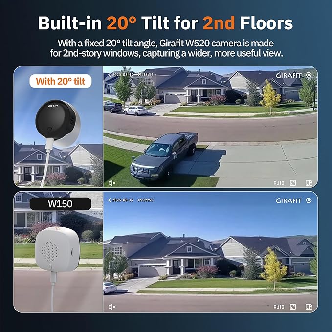 Girafit 2K 3MP Window Camera with 20°Tilt Angle Camera for Second Floor,2.4GHz/5GHz WiFi Cameras for Home Security,ChroMax AI Color Night Vision,Security Camera for Outdoor Monitor,Motion Detection