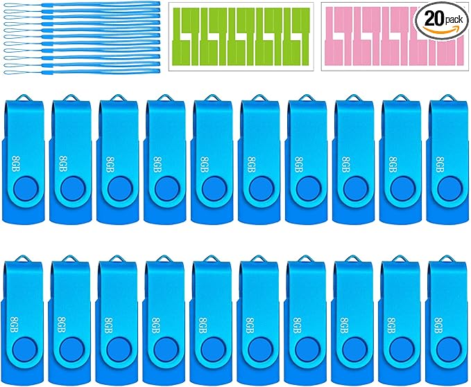 8GB USB Flash Drive 20 Pack Nicepicten Zip Drive USB 2.0 Thumb Drive Memory Stick FAT32 USB Jump Flash Drive Bulk - 8GB Blue