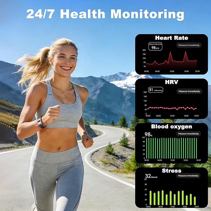 Smart Bracelet for Women Men,Wearable Activity & Fitness Tracker,All-Day Heart Rate/Stress/HRV/Step Monitor,24H Sleep Tracker,Multiple Sport Modes Smart Wristband with 2 Bands, Free APP