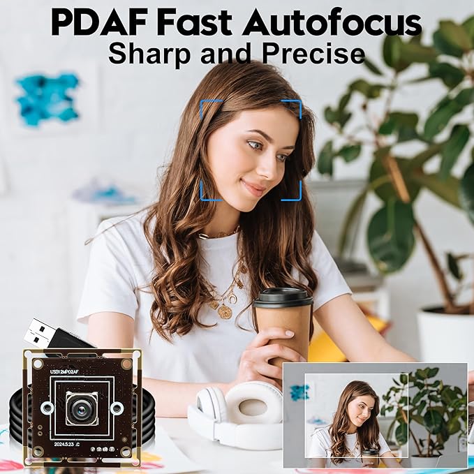 PDAF USB Camera Module 12MP 300ms Fast Autofocus 4K Webcam Module High Speed 3000P 15fps 1080P 60fpswith 65 Degree No Distortion Lens Cam Plug and Play for Raspberry Pi Windows Mac OS