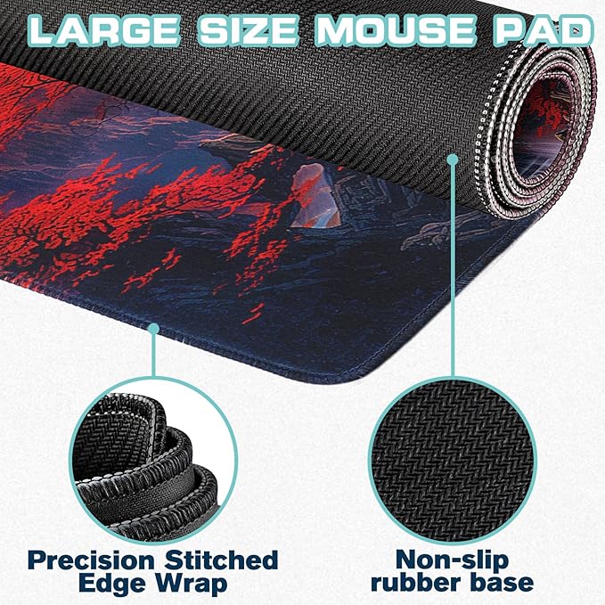 Mouse Pad Gaming - Desk Mat for Keyboard and Mouse - Japanese Red Cherry Blossoms Large Mouse Pads for Desk, Anime Gaming Mousepad (31.5" X 11.8") with Non-Slip Base for Game, Office and Home