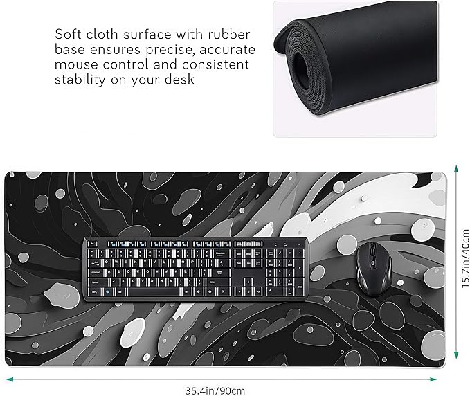 Oversized Desk Mat, Abstract Liquid Art Design, 35.4x15.7 Inches, Washable Mouse Pad, Stitched Edges, Non-Slip Rubber Base, Rectangular