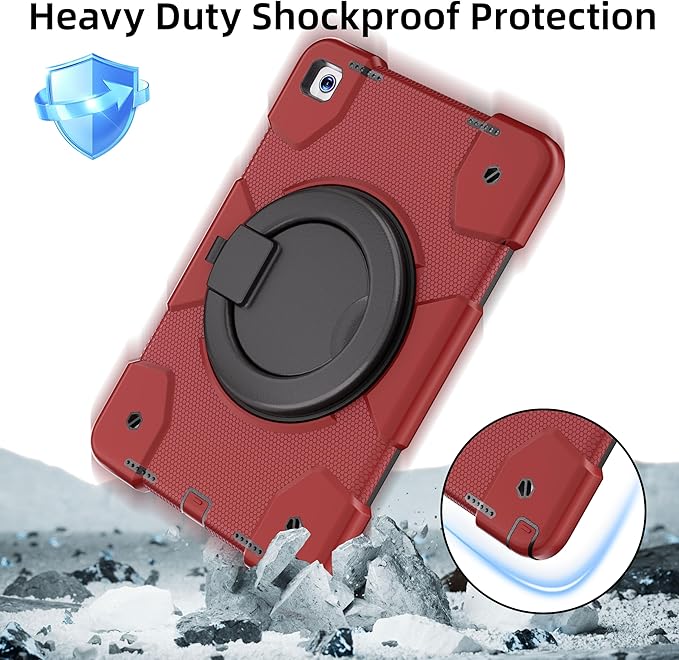 Andnary Case for Samsung Galaxy Tab A9+/A9 Plus Case 11 Inch with Screen Protector/360° Rotating Stand/Pen Holder/Shoulder Strap, Shockproof Cover for Tablet A9+ 5g (Red+Black)