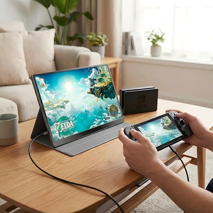 Portable Gaming Monitor 16 Inch 144Hz 1920x1200 FHD+ USB-C Portable Monitor, HDR IPS Second Screen for Laptop MacBook Pro PC PS5 Xbox Switch
