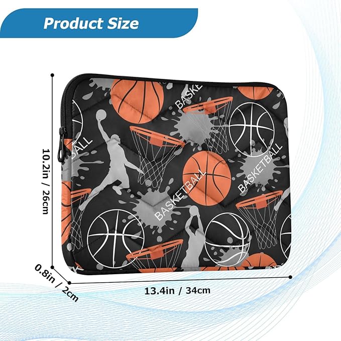 Cute Laptop Sleeve 13 inch Basketball Sport Laptop Bag 14 inch Waterproof Computer Bag for Women Laptop Accessories Computer Cover Bag for Tablet Men
