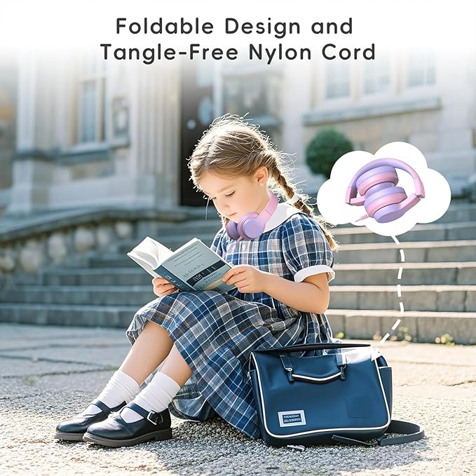 Candy Bila Kids Wired Headphones for Kids with Microphone, 85/94dB Volume Limiter Headphones for Girls Boys, Light Purple
