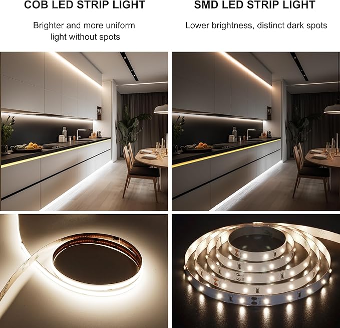 Pandery COB LED Strip Lights Cool White,24V Dimmable led Light Strip KIT with Remote and app Control,6000K 50FT/15m 8mm Wide Ra>90 Cuttable Flexible Strip Lights for Bedroom,Wardrobe,Cabinet