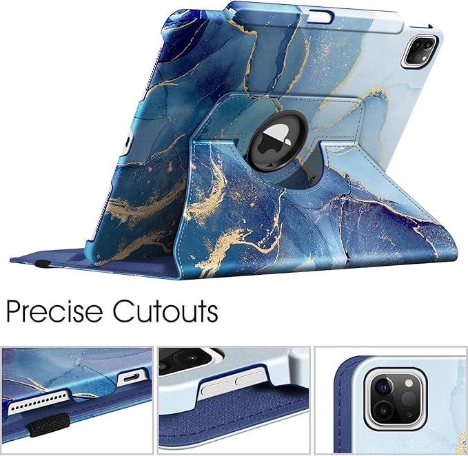 Fintie Rotating Case for iPad Pro 12.9-inch 6th Generation 2022-360 Degree Swiveling Protective Cover with Pencil Holder, Auto Sleep/Wake, Also Fit iPad Pro 12.9" 5th/4th/3rd Gen, Ocean Marble