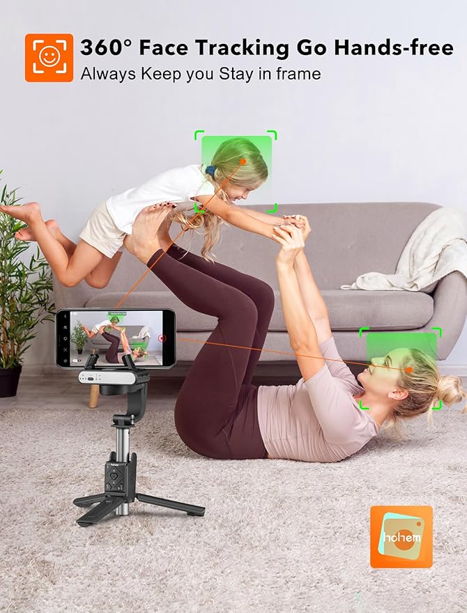 hohem iSteady Q Gimbal Stabilizer for Smartphone, 1 Axis Selfie Stick Tripod with Face Tracking, 360° Rotation, 4 in 1 Portable Phone Tripod w/Extendable Stick for iPhone 14/Android Video Recording