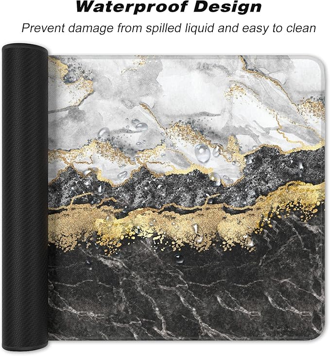 Extended Large Mouse Pad, XXL Gaming Mousepad 31.5 x 15.7 Inch, Big Computer Keyboard Desk Pad, Waterproof Mouse Mat with Stitched Edges and Non-Slip Base for Office Gaming, Black Marble