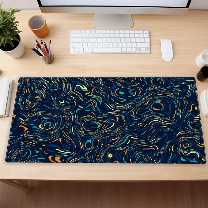 Abstract Starry Sky Swirl Gaming Desk Mat - XXL Large Mouse Pad for Keyboard & Mouse with Stitched Edges, 31.5" x 15.7" Colorful Art