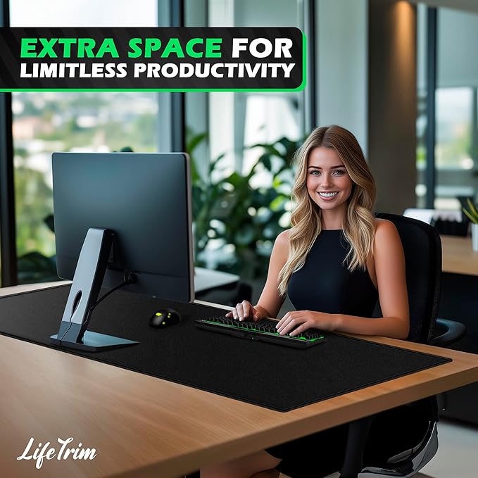 LifeTrim 55” x 23” XXL Mouse Pad Gaming 5mm Thick Extended Keyboard Mat Full Desk Cover Pad XXL Mat Giant Extra Large Gaming Mouse Pad XXXL Mousepad Black Large Desk Mats Deskpad