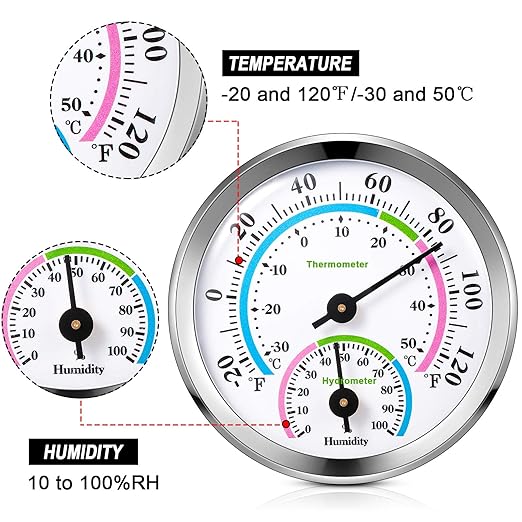 Weewooday 3 Pcs Indoor Outdoor Thermometer 2 in 1 Mini Home Temperature Humidity Hygrometer Monitor Gauge for Home Offices Wall(Silver,2.2 Inch)