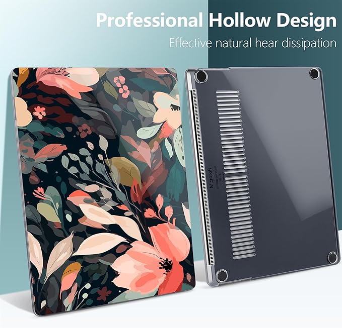 DONGKE Case for Microsoft Surface Laptop 2024, Windows 11 Copilot+ PC, 13.8 Inch Touchscreen Display, Protective Plastic Hard Shell Case with Keyboard Cover & Screen Protector - Painted Floral