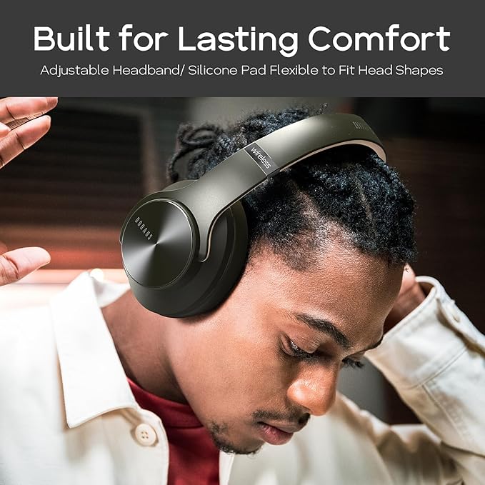 DOQAUS Bluetooth Headphones Over Ear, 90H Playtime, 3 EQ Modes, HiFi Audio, ENC Mic, Reinforced Durable Frame & Soft Earpads for Extended Wear, Phone, PC, Travel
