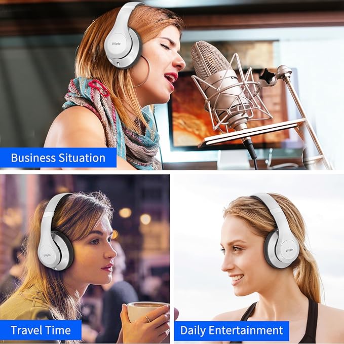 Uliptz Wireless Bluetooth Headphones, 65H Playtime, 6 EQ Sound Modes, HiFi Stereo Over Ear Headphone with Microphone, Foldable Lightweight Bluetooth 6.0 Headphones (Silver)