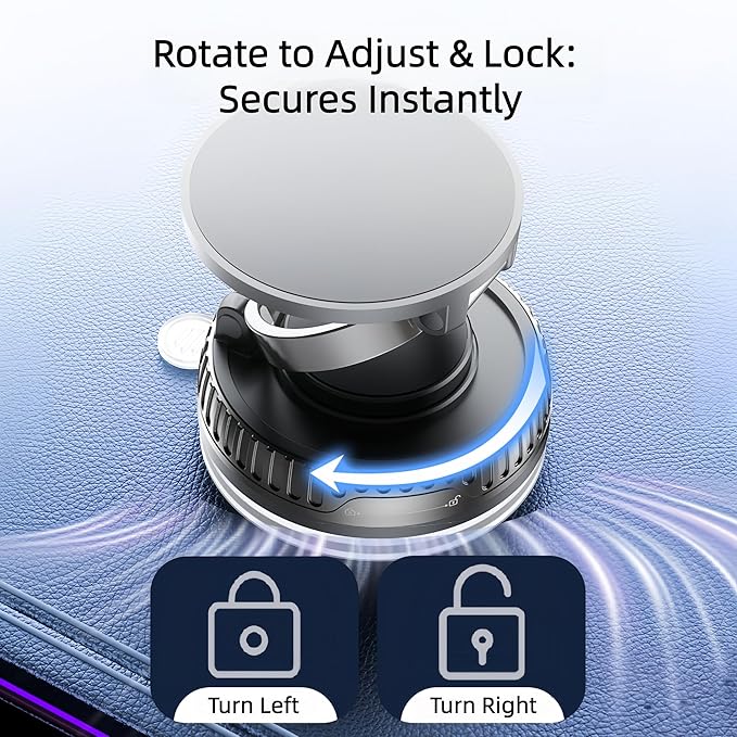 Magnetic Car Phone Mount for MagSafe: 360° Rotatable Adjustable Holder with Suction Cup, Universal Fit for Dashboards/Windshields/Glass, Compatible with iPhone 17/16/15 Series & Android