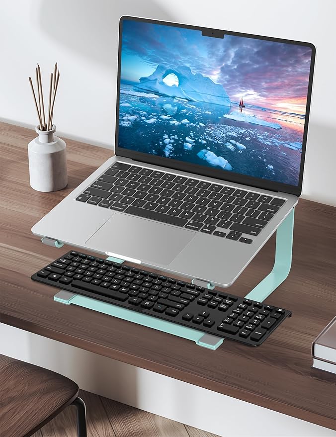 SOUNDANCE Laptop Stand for Desk, Ergonomic Metal Computer Riser for 12-17.3 Inch Laptops, Heavy Duty Stable Desktop Holder, Improves Eye Level & Workspace Organization, Blue