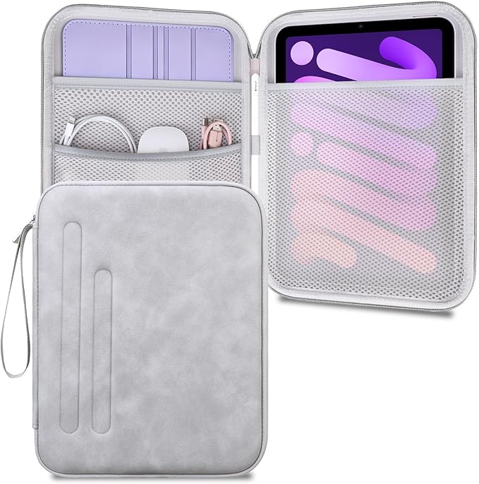 Lacdo iPad Mini 7 Sleeve, iPad Mini Case Bag, Tablet Sleeve Case for iPad Mini 7 (A17 Pro), iPad mini 6 5 4 3 2, Samsung Galaxy Tab A7 Lite/Tab A9 8.7" Hard Shell Protective Tablet Carrying Case, Gray