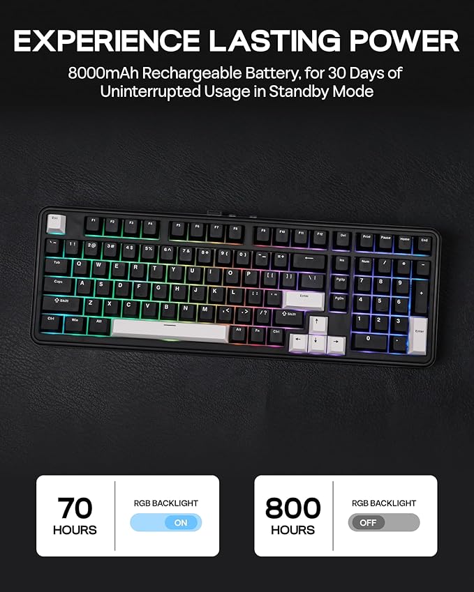 EPOMAKER TH99 Tri-Mode Wireless Mechanical Keyboard with 8000mAh Battery, Hot Swappable Custom RGB Gaming Keyboard with Numpad, Gasket Creamy for PC/Mac/Office (Black, Sea Salt Silent)