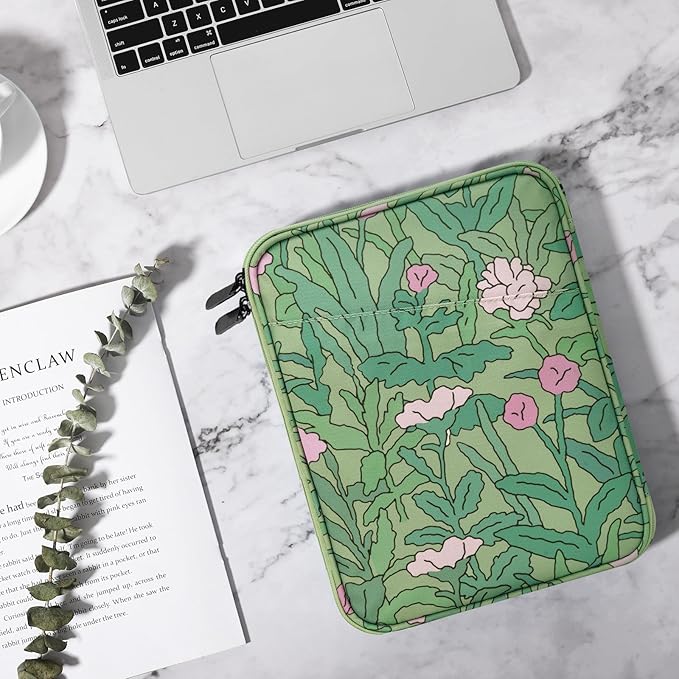 TiMOVO 8-9 Inch Tablet Sleeve Case for All-New iPad mini 7 (A17 Pro, 2024), iPad mini 6 (8.3-Inch, 2021), iPad mini 5/4/3/2/1, Portable Protective Pouch Bag for iPad mini, Green Flower