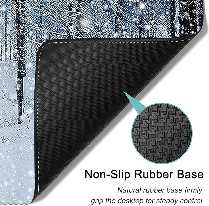 Large Mouse Pad, 31.5 x 11.8in Extended Gaming Mouse Pad with Stitched Edges, XXL Mousepad Protector Non Slip Rubber Base for Office and Home Writing Mat, Wolf in Snowy Forest Pattern White Desk Mat