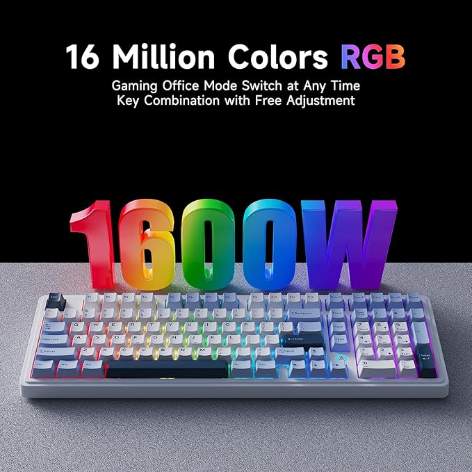 NACODEX AK980 Wired Mechanical Gaming Keyboard, 98% Gasket Hot Swappable Keyboard with RGB Backlit, PBT Keycaps, Five-Layer Padding, 101 Keys Gaming Keyboard, White Blue