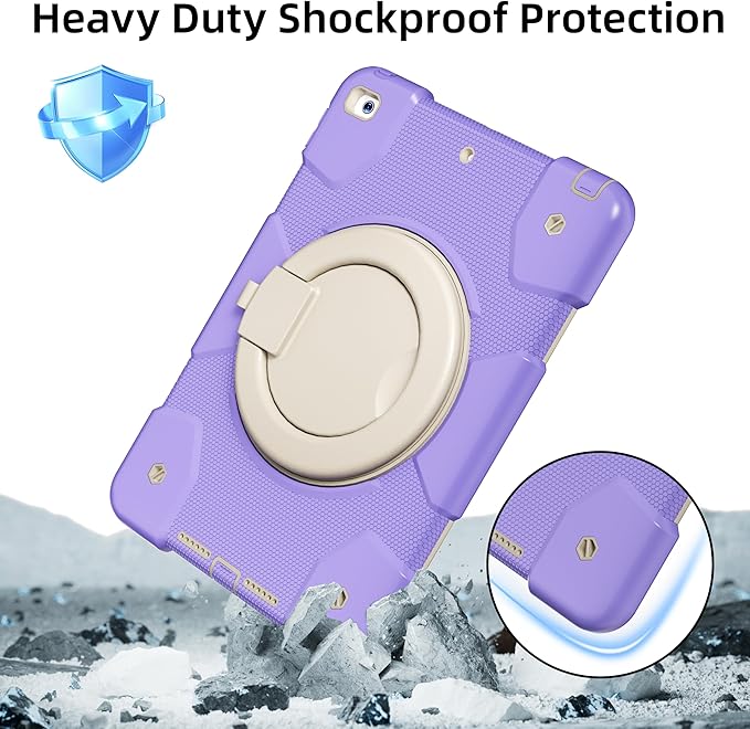 Andnary Case for iPad 9th/8th/7th Generation 10.2 inch, Shockproof Cover with Screen Protector/360° Rotating Handle/Bracket/Pen Holder/Shoulder Strap, Kids Case for iPad 2021/2020/2019 (Purple)