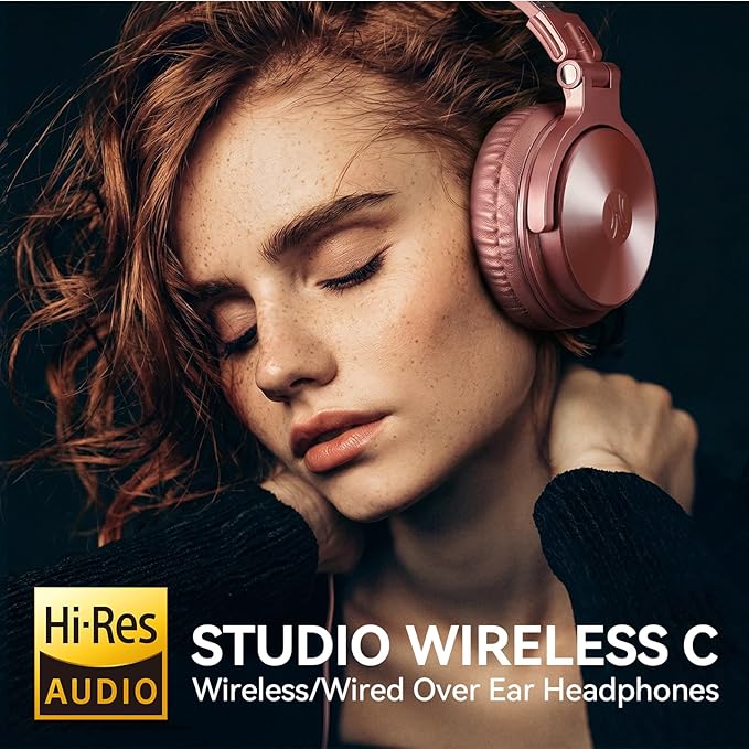 OneOdio Bluetooth Over Ear Headphones, 110 Hrs Wireless/Wired Stereo Sound Foldable Headsets with Deep Bass 50mm Neodymium Drivers for PC/Phone/Tablet - Studio Wireless Pro C, Rose Gold