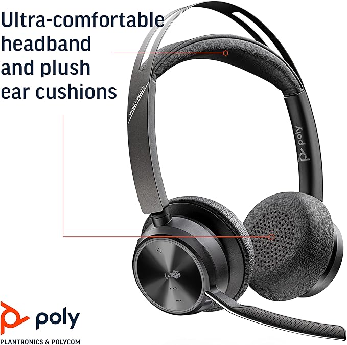 Poly - Voyager Focus 2 UC USB-A Headset (Plantronics) - Bluetooth Dual-Ear (Stereo) Headset with Boom Mic - USB-A PC/Mac Compatible - Active Noise Canceling - Works with Teams (Certified), Zoom & more