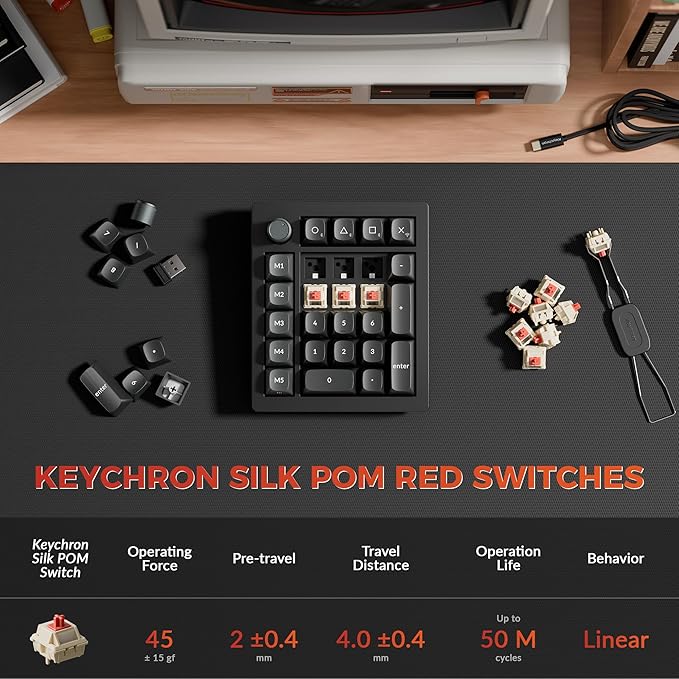 Keychron V0 Ultra 8K Polling Rate Wireless (2.4 GHz & Bluetooth) ZMK Custom Number Pad with Hot-swappable Red Switches 360-Hr Battery OSA PBT Keycaps RGB Backllit for Mac Windows Linux