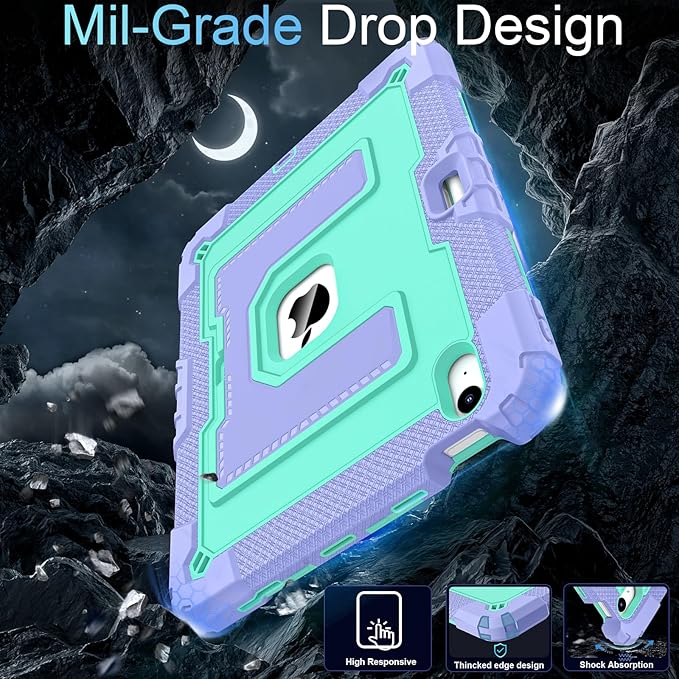 for iPad Air 11 Inch M4 (2026) /M3 (2025) /M3 (2025) /M2 (2024) iPad Air 5th/4th Generation Case 10.9 Inch,Military Grade Shockproof iPad Case Air 11 Inch with Pencil Holder, Purple Green