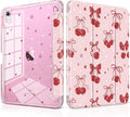 DONGKE for iPad Pro 11 inch Case – Fits M5 2025 / M4 2024, Shockproof Sparkling Glitter Acrylic Back, Pencil Holder, Trifold Stand, Auto Sleep/Wake & Touch ID Support - Cherry & Bow