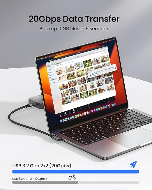 Silkland USB C Monitor Cable Right Angle 5FT, 8K@30Hz 5K/4K@60Hz Display, 20Gbps Data Transfer, 90 Degree USB C 3.2 Gen 2x2 Video Cable, 240W Charging for iPhone 17, MacBook, Portable Monitor, Carplay